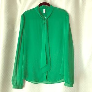 Green tie neck blouse